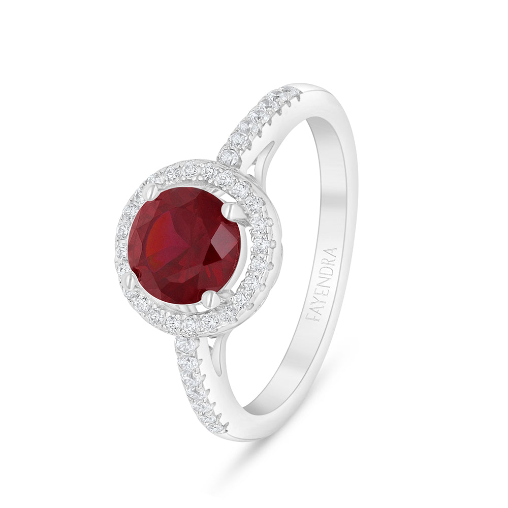 Sterling Silver 925 Ring Rhodium Plated Embedded With Ruby Corundum And White Zircon
