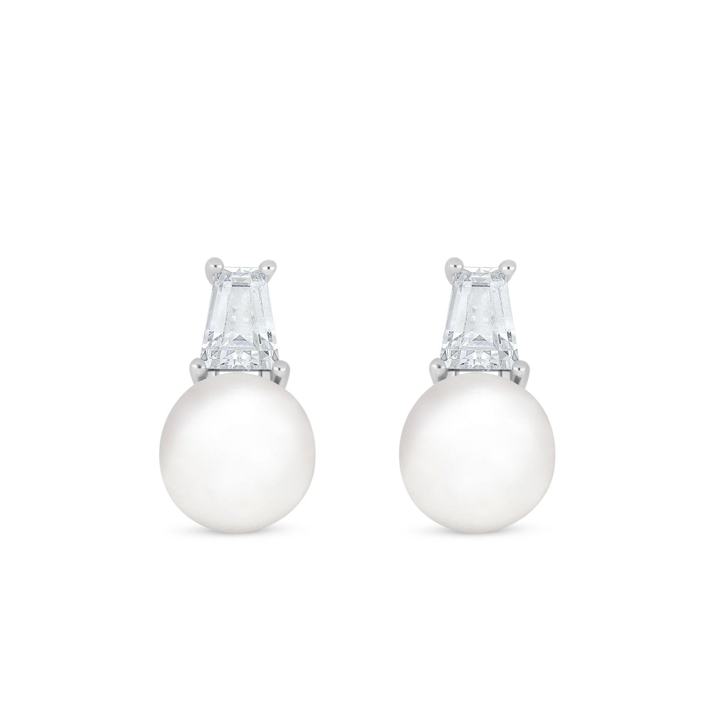 Sterling Silver 925 Earring Rhodium Plated Embedded With Natural White Pearl And White Zircon