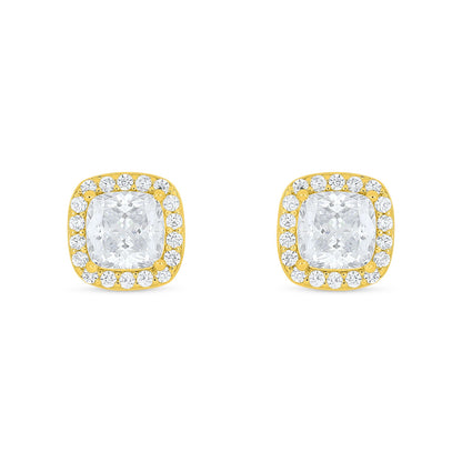 Sterling Silver 925 Earring Golden Plated Embedded With White Zircon