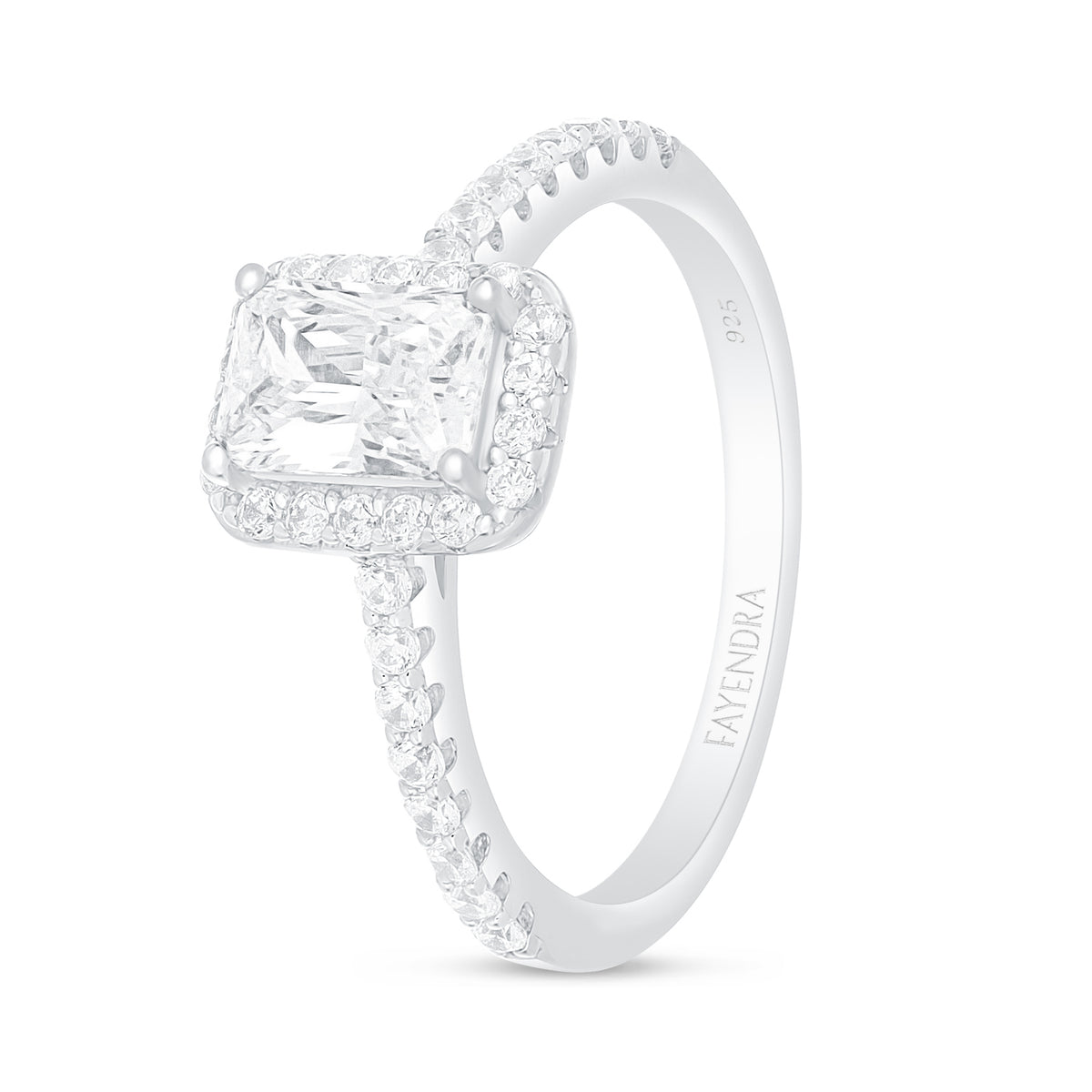 Sterling Silver 925 Ring Rhodium Plated Embedded With White Zircon
