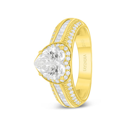 Sterling Silver 925 Ring Golden Plated Embedded With White Zircon