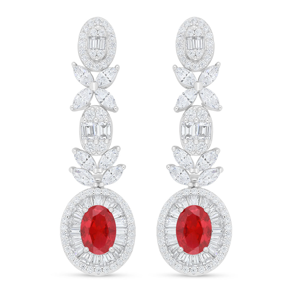 Sterling Silver 925 Set Rhodium Plated Embedded With Ruby Corundum And White Zircon