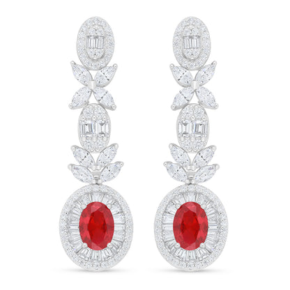 Sterling Silver 925 Set Rhodium Plated Embedded With Ruby Corundum And White Zircon