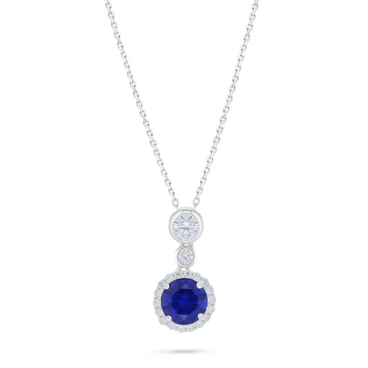 Sterling Silver 925 Necklace Rhodium Plated Embedded With Sapphire Corundum And White Zircon