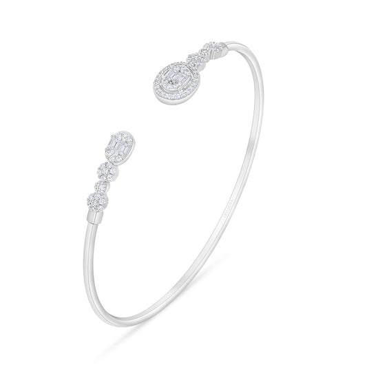 بنجلة من الفضة الخالصة عيار 925 مطلية روديوم مرصعة فص ابيض ( 52*58 )