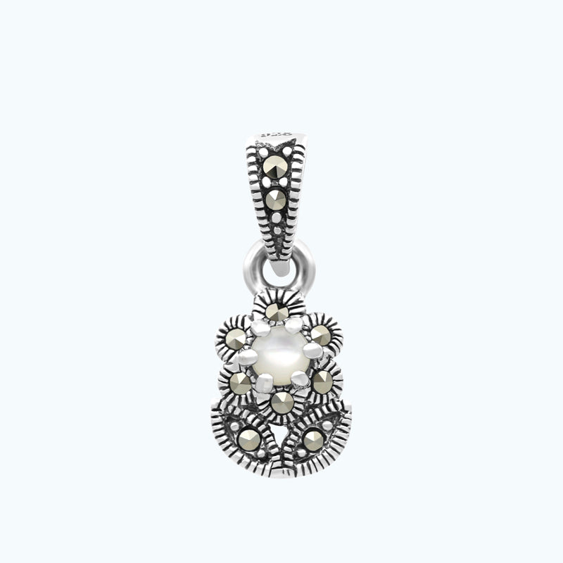 Sterling Silver 925 Pendant Embedded With Natural White Shell And Marcasite Stones