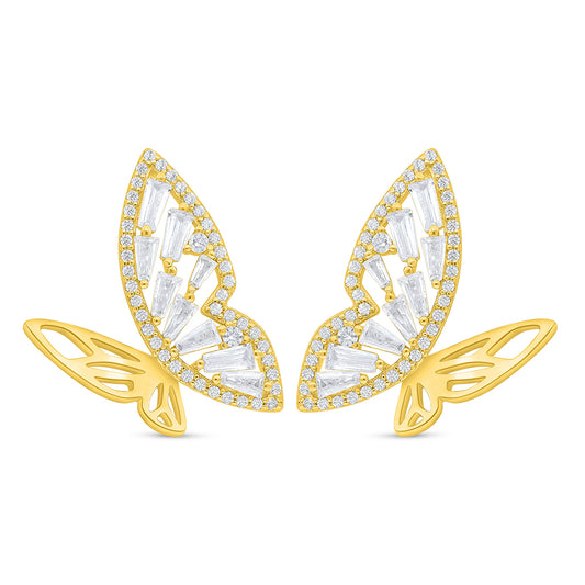 Sterling Silver 925 Earring Golden Plated Embedded With White Zircon