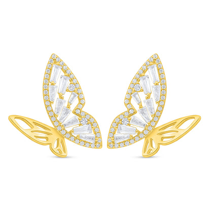 Sterling Silver 925 Earring Golden Plated Embedded With White Zircon