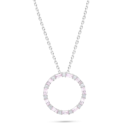 عقد من الفضة الخالصة عيار 925 مطلي روديوم مرصع زركون بنك و فص ابيض