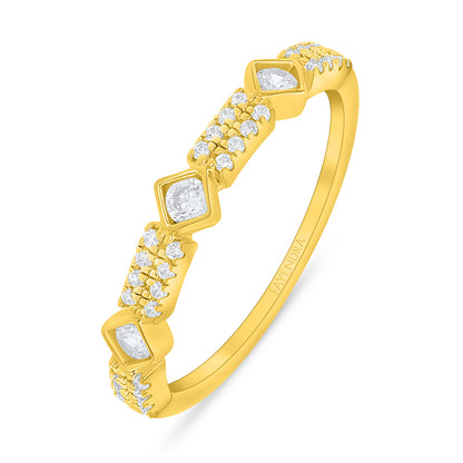 Sterling Silver 925 Ring Golden Plated Embedded With White Zircon
