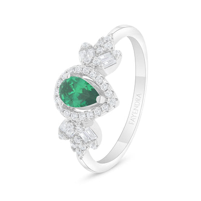 Sterling Silver 925 Ring Rhodium Plated Embedded With Emerald Zircon And White Zircon