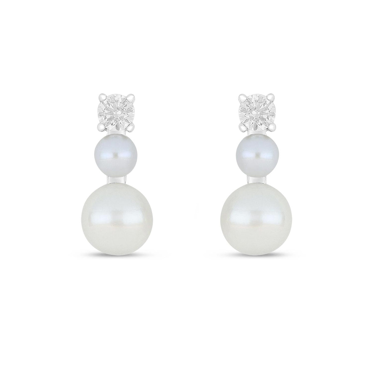 Sterling Silver 925 Earring Rhodium Plated Embedded With Natural White Pearl And White Zircon