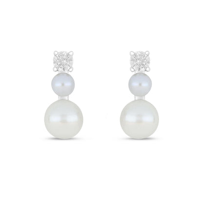 Sterling Silver 925 Earring Rhodium Plated Embedded With Natural White Pearl And White Zircon
