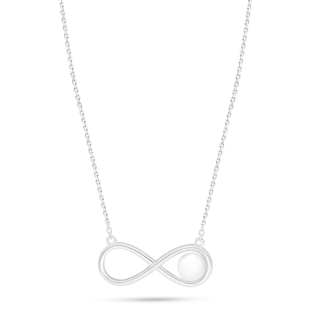 Sterling Silver 925 Necklace Rhodium Plated Embedded With Natural White Pearl