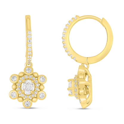 Sterling Silver 925 Earring Golden Plated Embedded With White Zircon