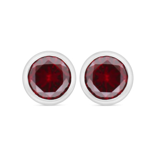 Sterling Silver 925 Earring Rhodium Plated Embedded With Ruby Corundum And White Zircon