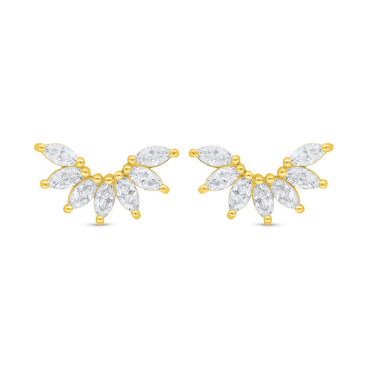 Sterling Silver 925 Earring Golden Plated Embedded With  White Zircon