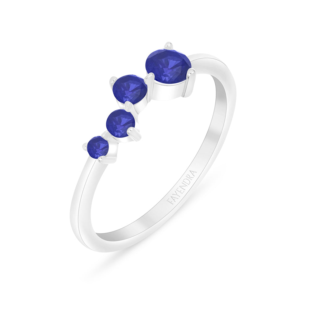 خاتم من الفضة الخالصة عيار 925 مطلي روديوم مرصع زفير كروندوم و فص ابيض