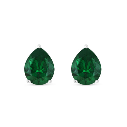 Sterling Silver 925 Earring Rhodium Plated Embedded With Emerald Zircon