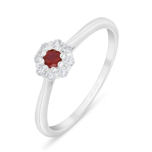 Sterling Silver 925 Ring Rhodium Plated Embedded With Ruby Corundum And White Zircon