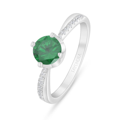 Sterling Silver 925 Ring Rhodium Plated Embedded With Emerald Zircon And White Zircon