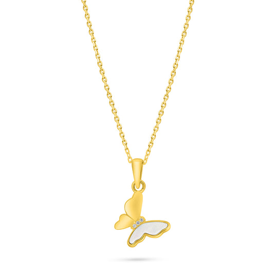 Sterling Silver 925 Necklace Golden Plated Embedded With white Shell And White Zircon