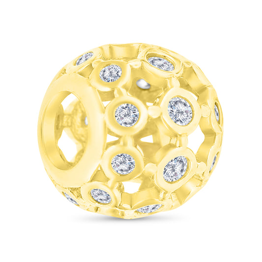 Sterling Silver 925 CHARM Gold Plated Embedded With White CZ
