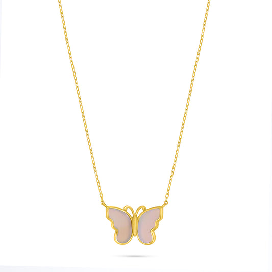 Sterling Silver 925 Necklace Golden Plated Embedded With Pink Shell