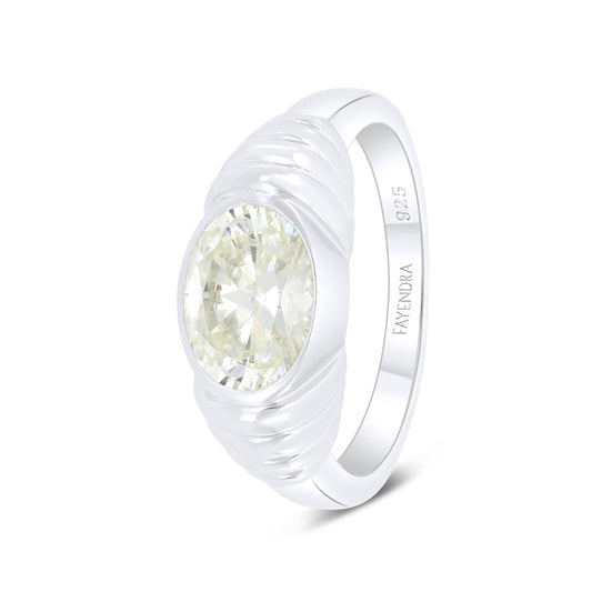 Sterling Silver 925 Ring Rhodium Plated  Embedded With Yellow Diamond