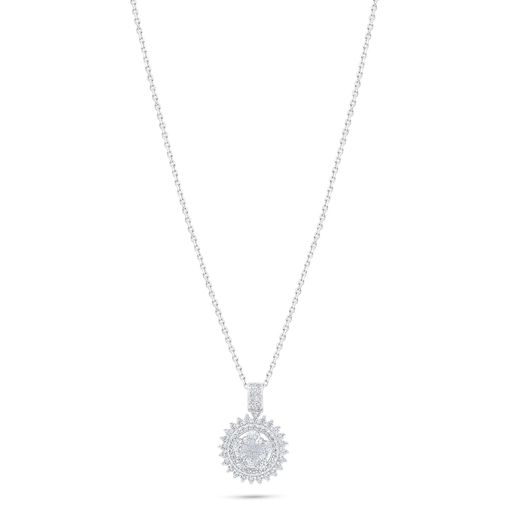 Sterling Silver 925 Necklace Rhodium Plated Embedded With Diamond Zircon And White Zircon