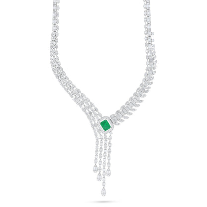 Sterling Silver 925 Set Rhodium Plated Embedded With Emerald Zircon And White Zircon