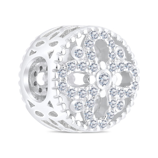 Sterling Silver 925 CHARM Rhodium Plated Embedded With White CZ