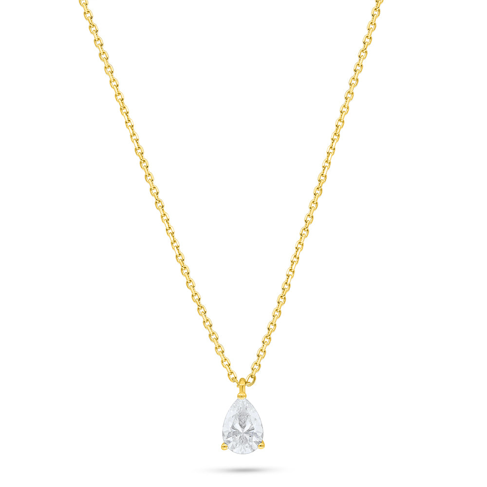 Sterling Silver 925 Necklace Golden Plated Embedded With White Zircon