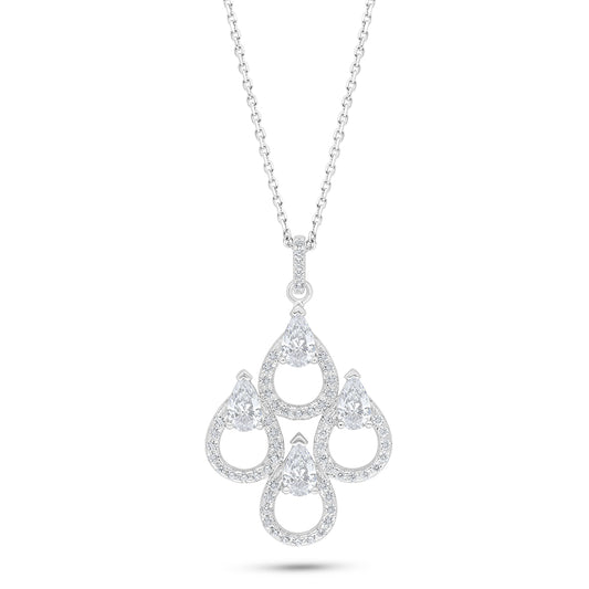 Sterling Silver 925 Necklace Rhodium Plated Embedded With White Zircon