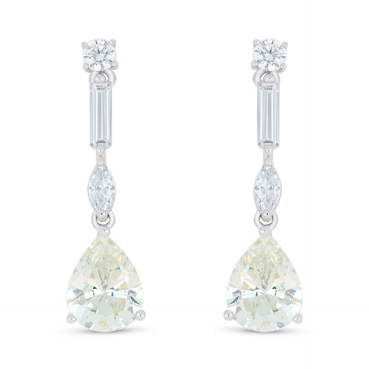 Sterling Silver 925 Earring Rhodium Plated Embedded With Diamond Zircon And White Zircon