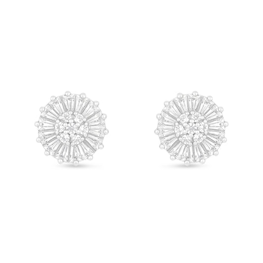 Sterling Silver 925 Earring Rhodium Plated Embedded With White Zircon