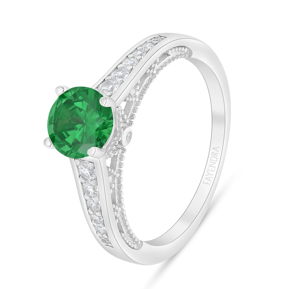 خاتم من الفضة الخالصة عيار 925 مطلي روديوم مرصع زركون زمردي و فص ابيض