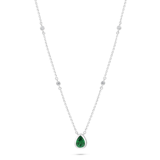 Sterling Silver 925 Necklace Rhodium Plated Embedded With Emerald Zircon And White Zircon