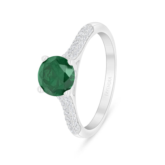 Sterling Silver 925 Ring Rhodium Plated Embedded With Emerald Zircon And White Zircon