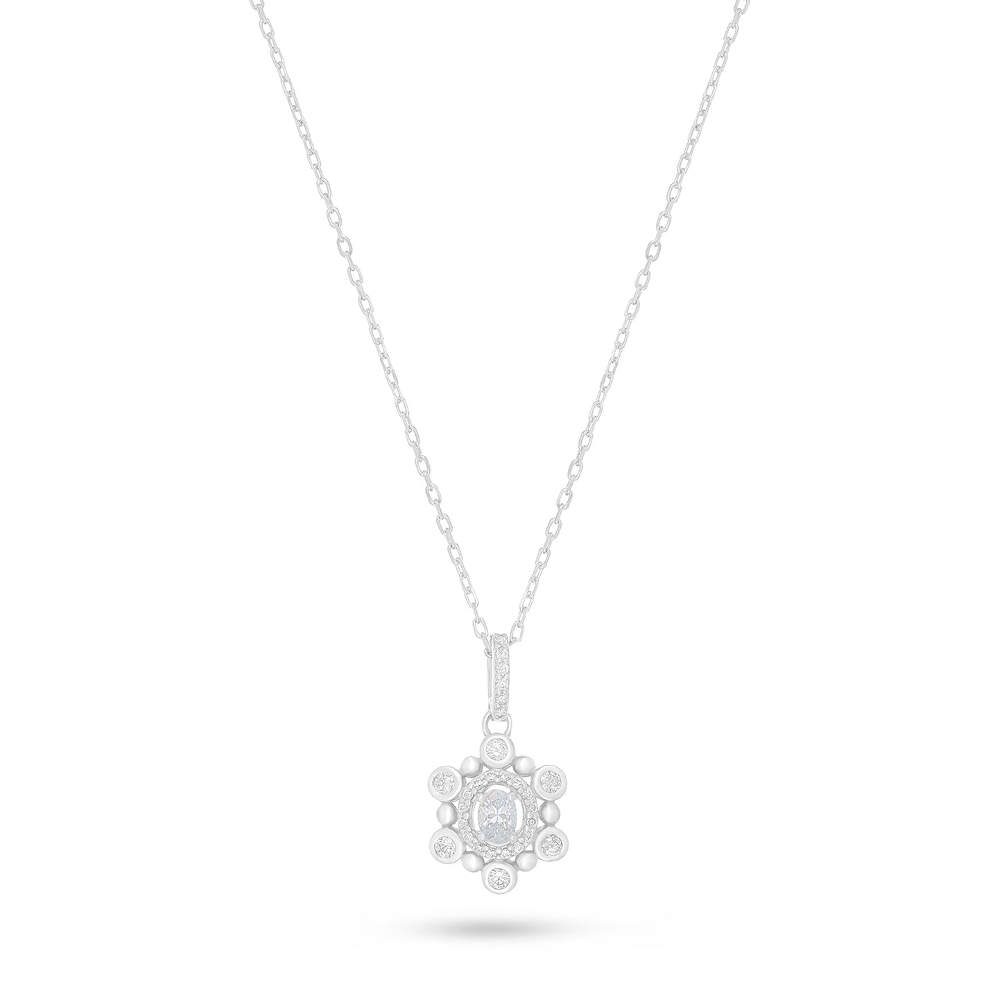 Sterling Silver 925 Necklace Rhodium Plated Embedded With White Zircon