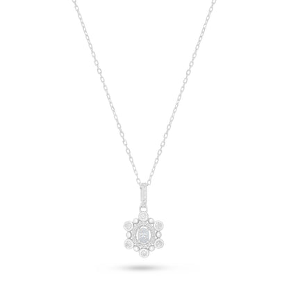 Sterling Silver 925 Necklace Rhodium Plated Embedded With White Zircon