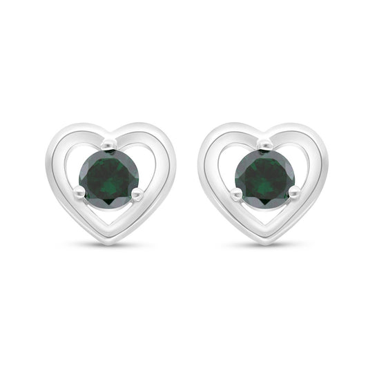 Sterling Silver 925 Earring Rhodium Plated Embedded With Emerald Zircon