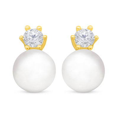 اقراط من الفضة الخالصة عيار 925 مطلية ذهبي مرصعة لولو ابيض طبيعي و فص ابيض