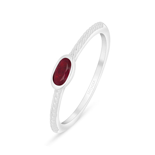 Sterling Silver 925 Ring Rhodium Plated Embedded With Ruby Corundum And White Zircon