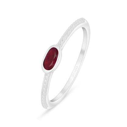 Sterling Silver 925 Ring Rhodium Plated Embedded With Ruby Corundum And White Zircon