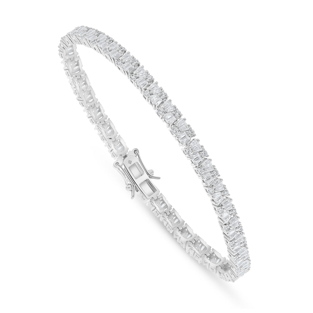 Sterling Silver 925 Bracelet Rhodium Plated Embedded With White Zircon