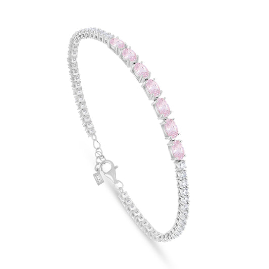 Sterling Silver 925 Bracelet Rhodium Plated Embedded With Pink Zircon And White Zircon