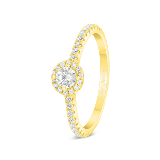 Sterling Silver 925 Ring Gold Plated Embedded With Yellow Zircon And White CZ
