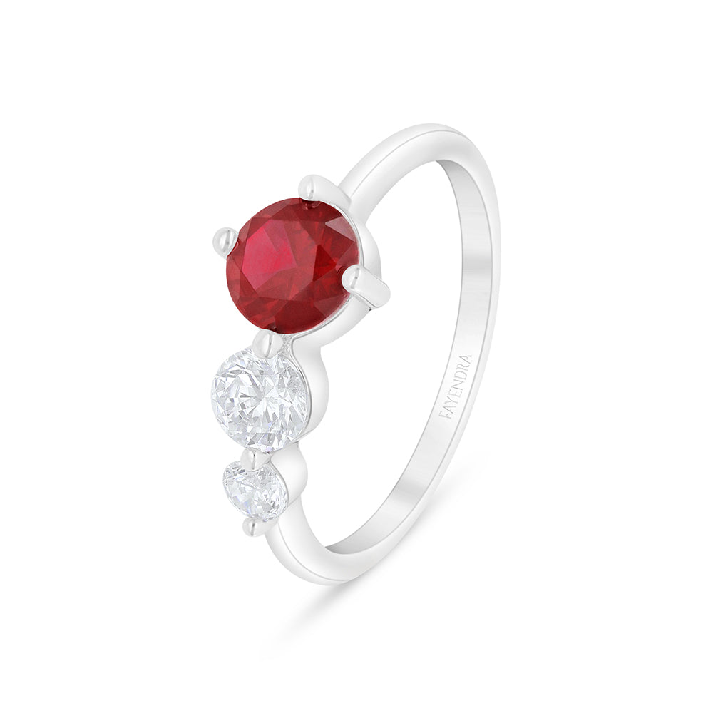 Sterling Silver 925 Ring Rhodium Plated Embedded With Ruby Corundum And White Zircon