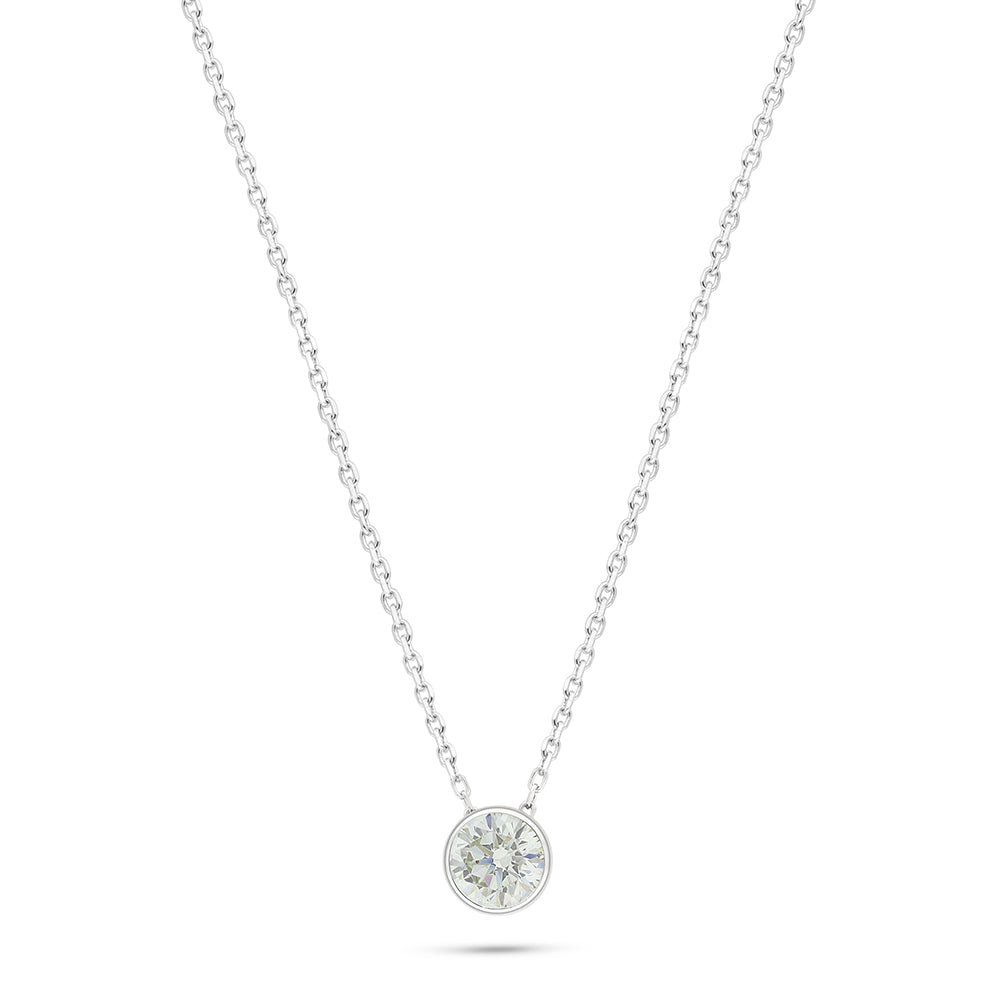 Sterling Silver 925 Necklace Rhodium Plated Embedded With Diamond Zircon